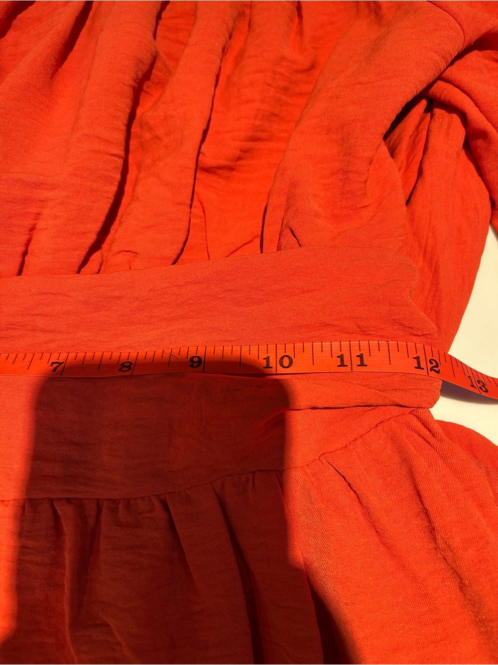 Square Neck Long Sleeve Ruffle Hem Dress in Vibrant Orange - Picture 7 of 8